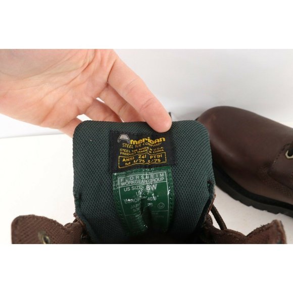 NOS Vintage 90s John Deere Wide Steel Toe Leather Work Boots Brown